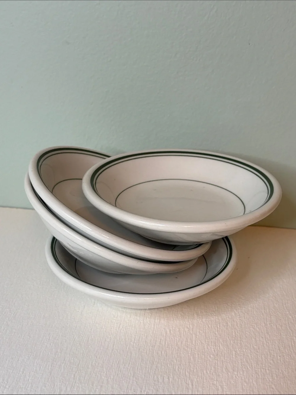 Vintage Sterling Green Banded Restaurant Ware Fruit Bowls - Set of 4